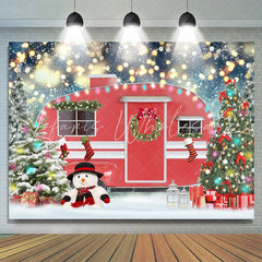 Lofaris Red Car Christmas Tree Snowman Bokeh Backdrop for Party