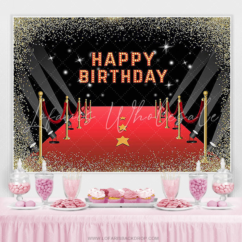 Lofaris Red Carpet Gold Glitter Movie Theme Birthday Backdrop