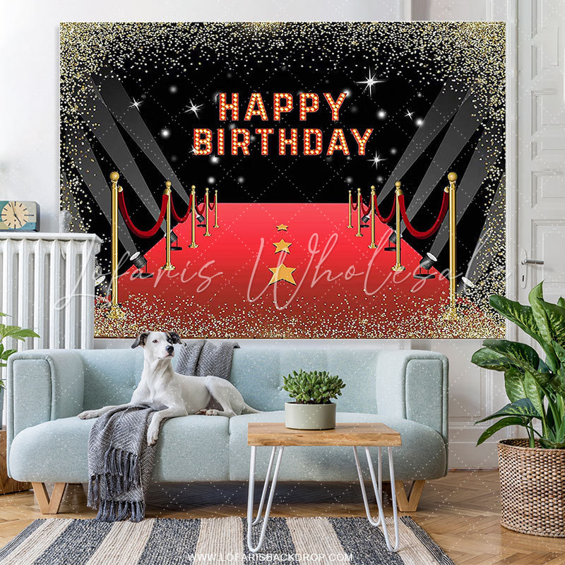 Lofaris Red Carpet Gold Glitter Movie Theme Birthday Backdrop