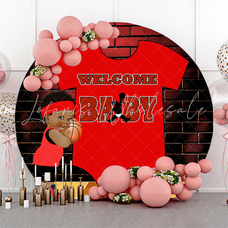 Lofaris Red Clothes Basketball Round Baby Shower Backdrop