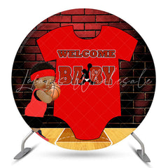 Lofaris Red Clothes Basketball Round Baby Shower Backdrop