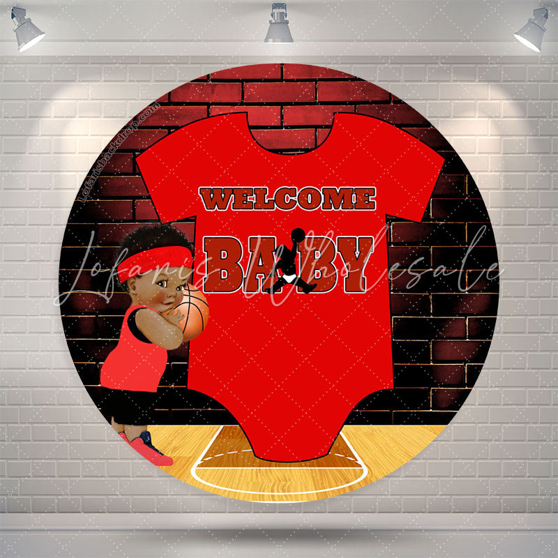 Lofaris Red Clothes Basketball Round Baby Shower Backdrop