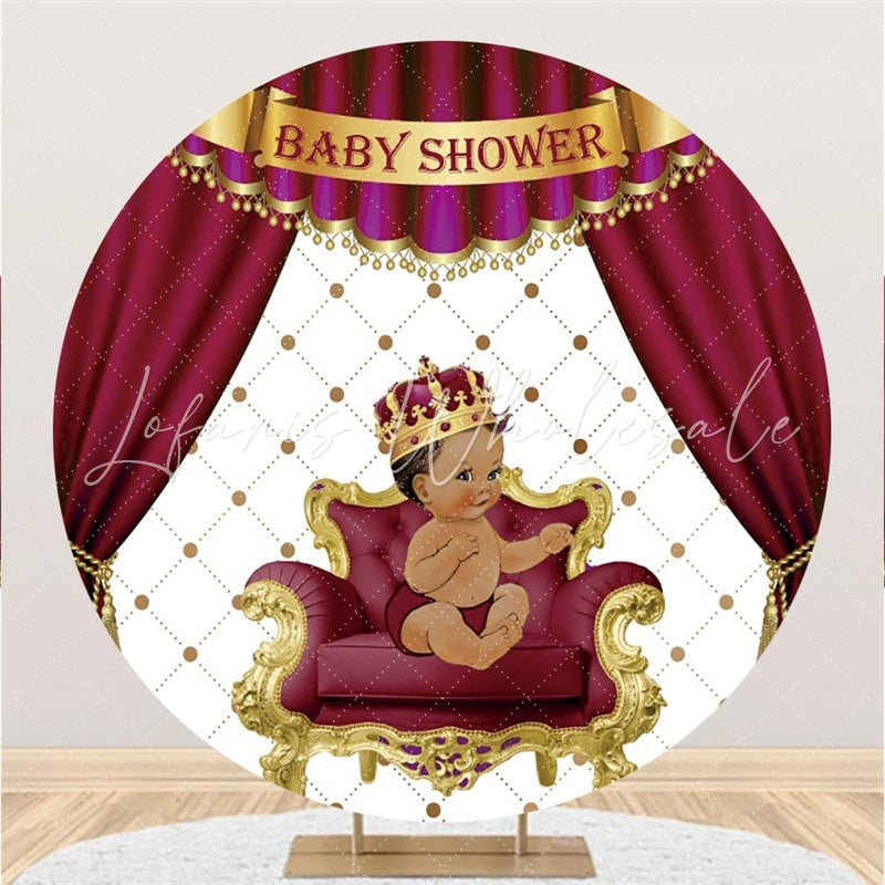 Lofaris Red Curtain Crown Cute Boy Round Baby Shower Backdrop