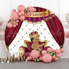 Lofaris Red Curtain Crown Cute Boy Round Baby Shower Backdrop