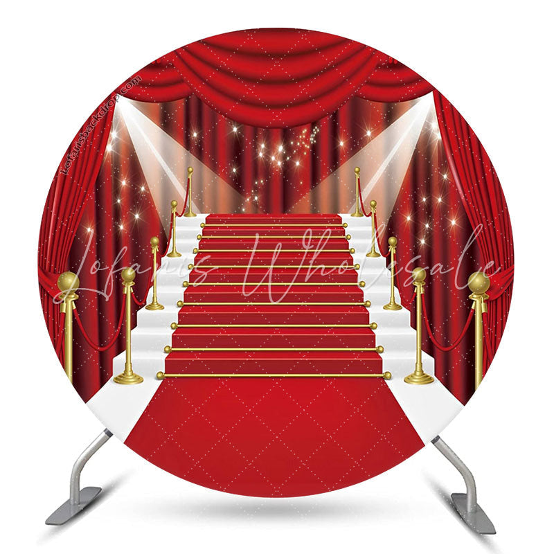 Lofaris Red Curtain Stage Lightspot Round Birthday Backdrop