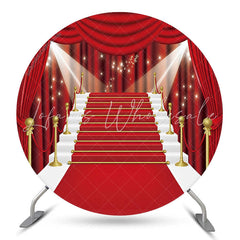 Lofaris Red Curtain Stage Lightspot Round Birthday Backdrop