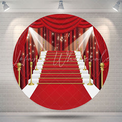 Lofaris Red Curtain Stage Lightspot Round Birthday Backdrop