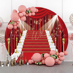 Lofaris Red Curtain Stage Lightspot Round Birthday Backdrop