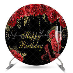Lofaris Red Floral Glitter High Heels Round Birthday Backdrop