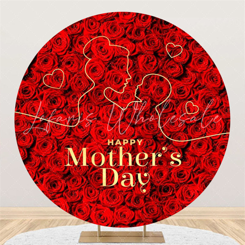 Lofaris Red Floral Line Draw Round Mothers Day Backdrop