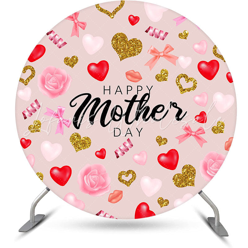 Lofaris Red Gold Heart Lip Floral Round Mothers Day Backdrop