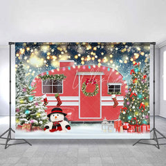 Lofaris Red House And Color Tree Glitter Christmas Backdrop