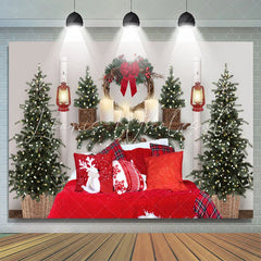 Lofaris Red Pillow Christmas Tree Lights Photo Backdrop for Family