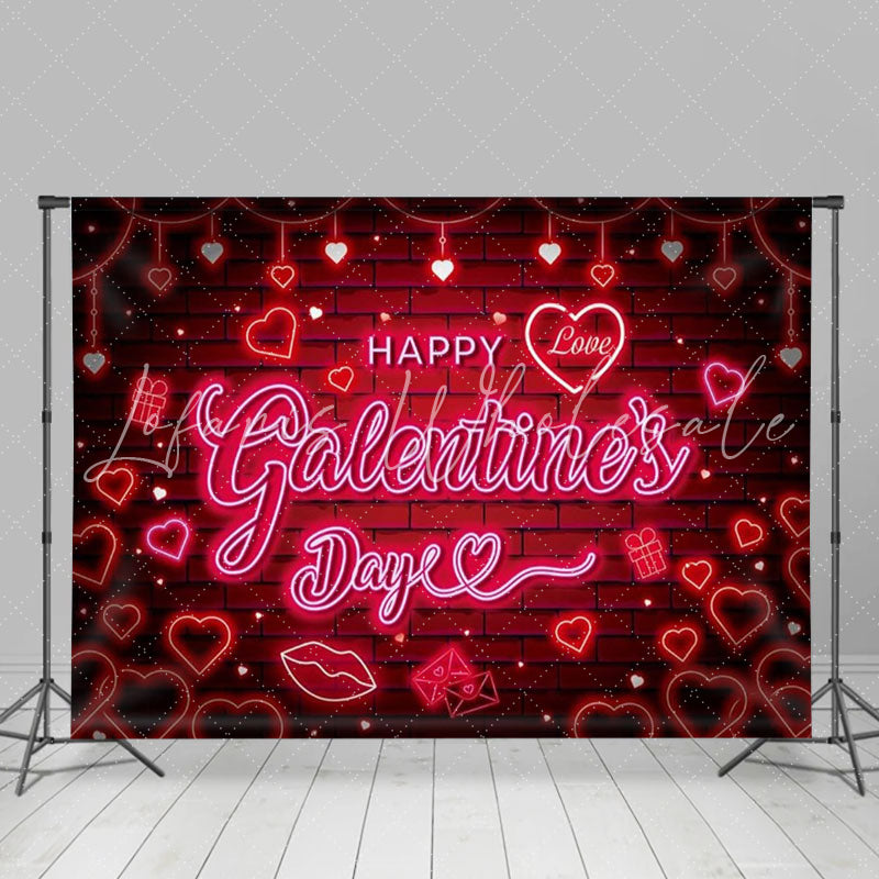 Red Pink Neon Happy Galentiness Day Banner Backdrop