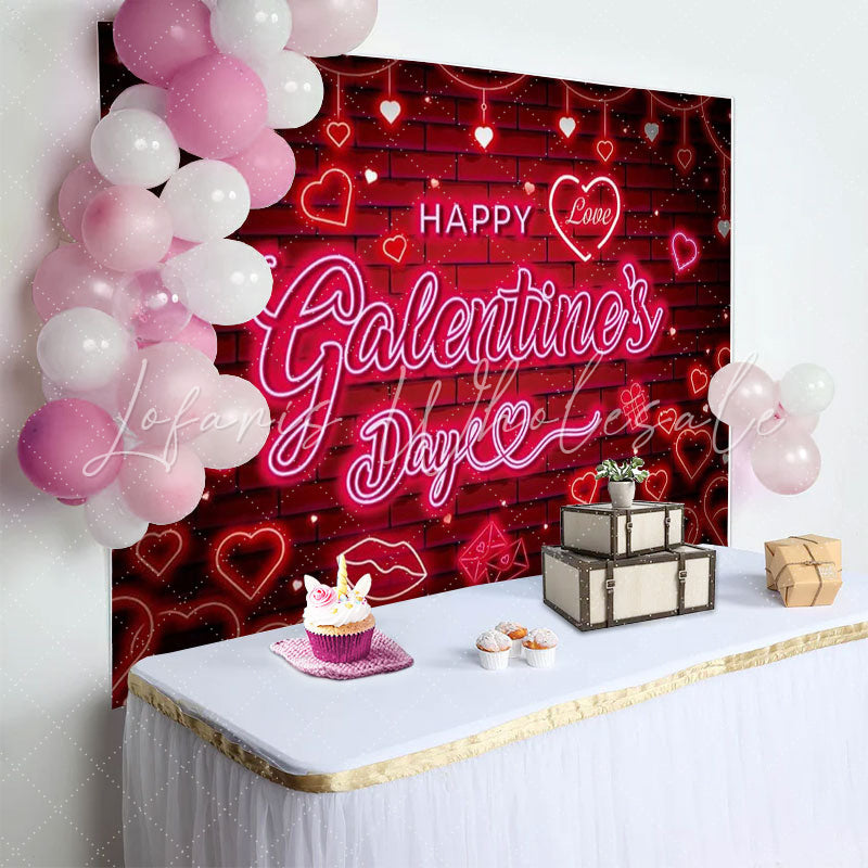 Red Pink Neon Happy Galentiness Day Banner Backdrop