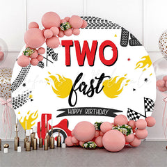 Lofaris Red Race Car Two Fast Round Birthday Party Backdrop