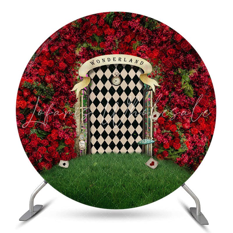 Lofaris Red Rose Grass Wonderland Round Backdrop For Easter