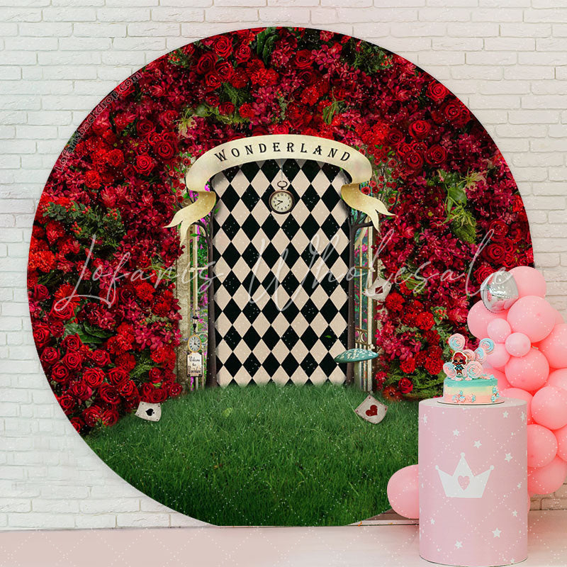 Lofaris Red Rose Grass Wonderland Round Backdrop For Easter