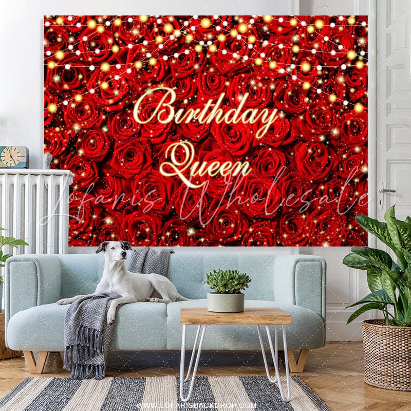 Lofaris Red Roses Wall Light Belt Birthday Queen Backdrop