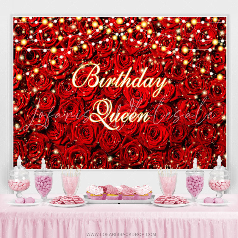Lofaris Red Roses Wall Light Belt Birthday Queen Backdrop