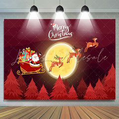 Lofaris Red Santa Moon Elks Sleigh Trees Christmas Backdrop