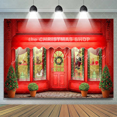 Lofaris Red Shop Door And Window Happy Christmas Backdrop