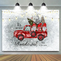 Lofaris Red Truck and Three Dwarfs Snow Christmas Backdrop
