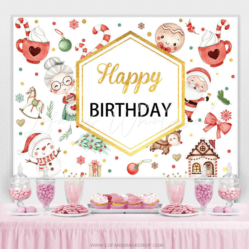 Lofaris Red White Christams Theme Gold Happy Birthday Backdrop