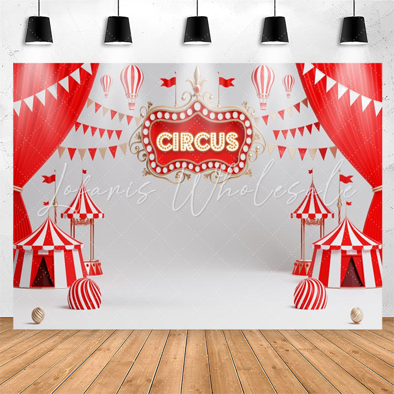 Lofaris Red White Circus Curtain Flag Birthday Backdrop