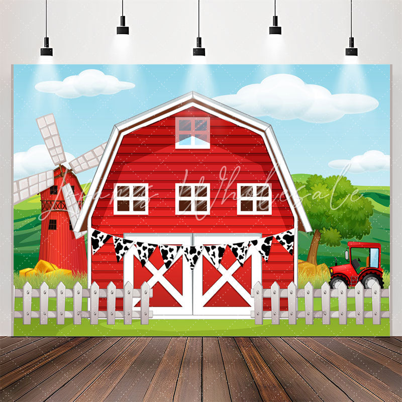 Lofaris Red Windmill Farm Birthday Party Backdrop For Kids
