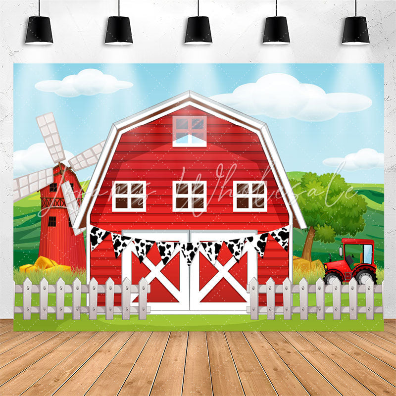 Lofaris Red Windmill Farm Birthday Party Backdrop For Kids