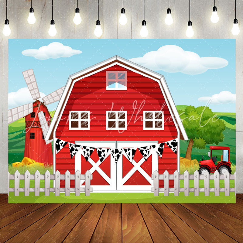 Lofaris Red Windmill Farm Birthday Party Backdrop For Kids