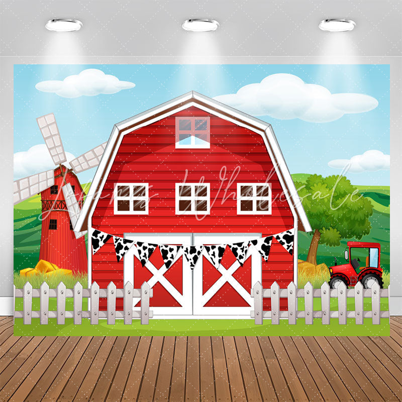 Lofaris Red Windmill Farm Birthday Party Backdrop For Kids