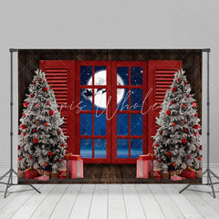 Lofaris Red Window With Christmas Tree Gift Holiday Backdrop