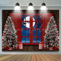 Lofaris Red Window With Christmas Tree Gift Holiday Backdrop
