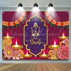 Lofaris Red Yellow Floral Deepavali Lights Diwali Backdrop