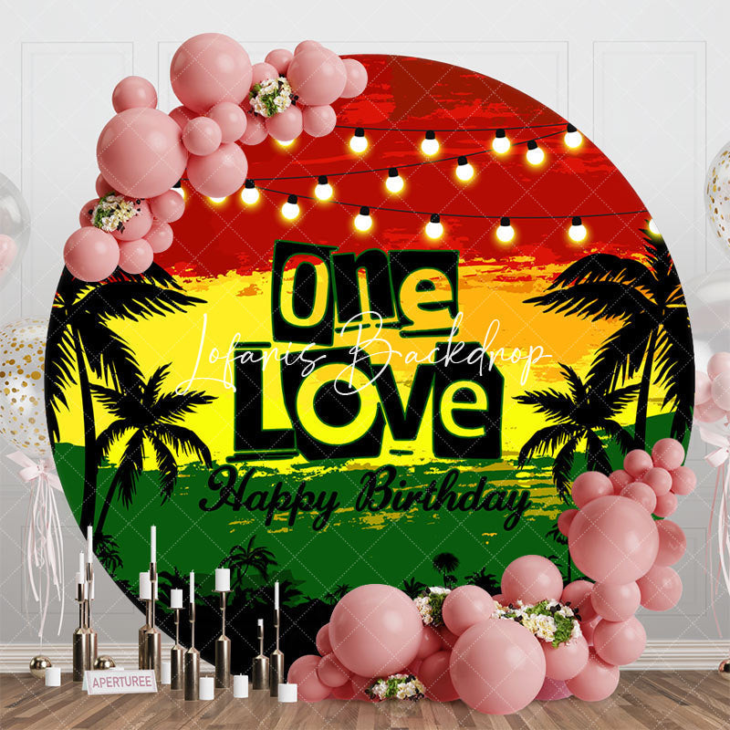 Lofaris Red Yellow Green Trees Round 1st Birthday Backdrop