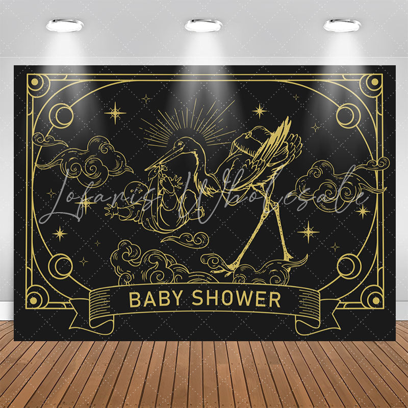 Lofaris Retro Dark Grey Gold Celestial Baby Shower Backdrop