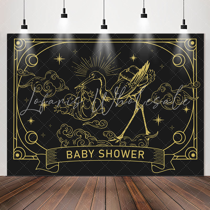 Lofaris Retro Dark Grey Gold Celestial Baby Shower Backdrop