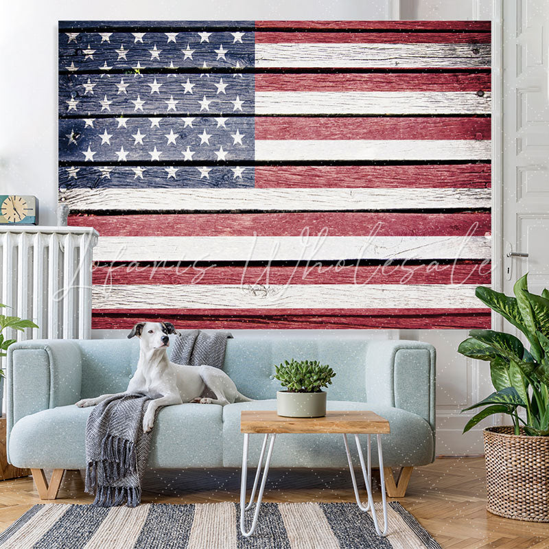 Lofaris Retro The US Flag Simple Wood Backdrop For Decoration