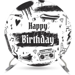 Lofaris Rock And Roll Music Style Round Birthday Backdrop