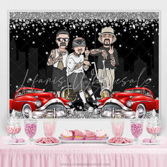 Lofaris Rock Car With Cool Guy Happy Birthday Backdrop