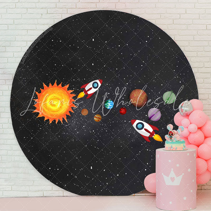 Lofaris Rocket And Universe Round Birthday Backdrop For Boy