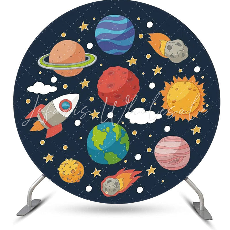 Lofaris Rocket Stars Cloud Galaxy Round Birthday Backdrop