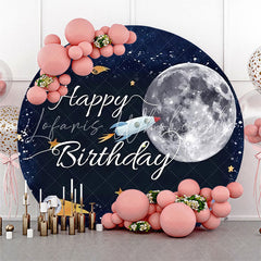 Lofaris Rocket Stars Moon Galaxy Round Birthday Backdrop