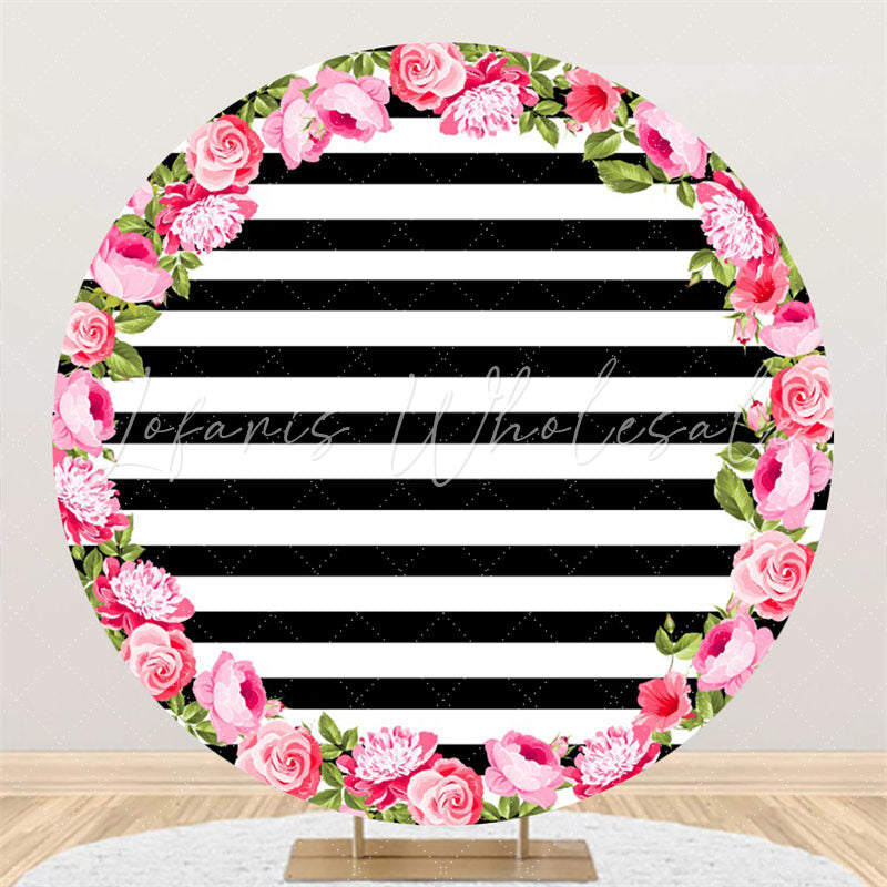 Lofaris Rose Black And White Stripe Birthday Circle Backdrop