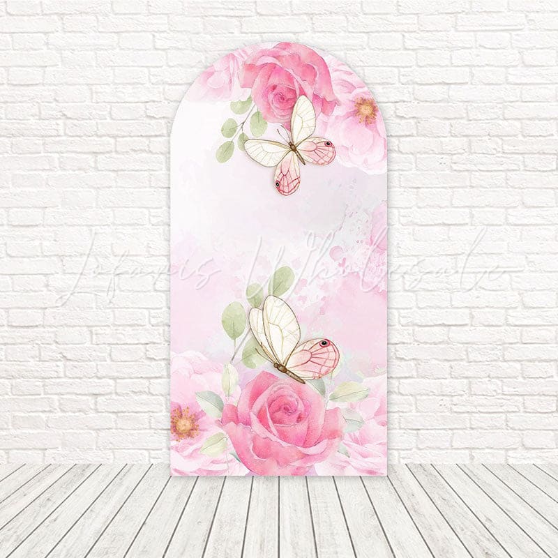 Rose Butterflies Arch Backdrop for Elegant and Beautiful Event Decor