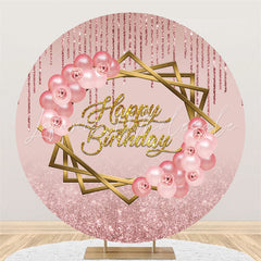 Lofaris Rose Gold Balloon Glitter Happy Birthday Round Backdrop