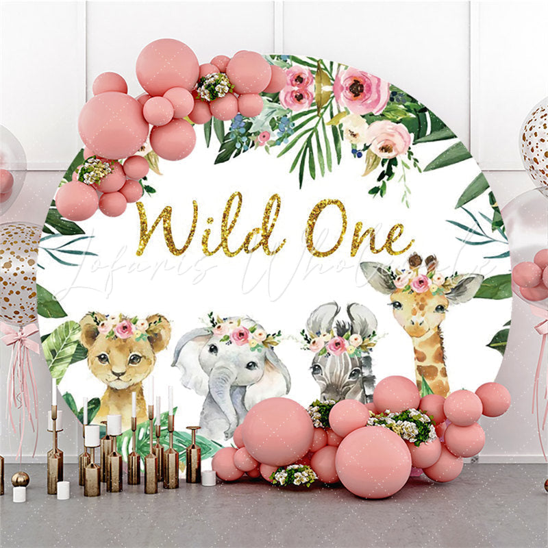Lofaris Round Animals Gold Glitter Wild One Birthday Backdrop
