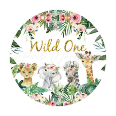 Lofaris Round Animals Gold Glitter Wild One Birthday Backdrop